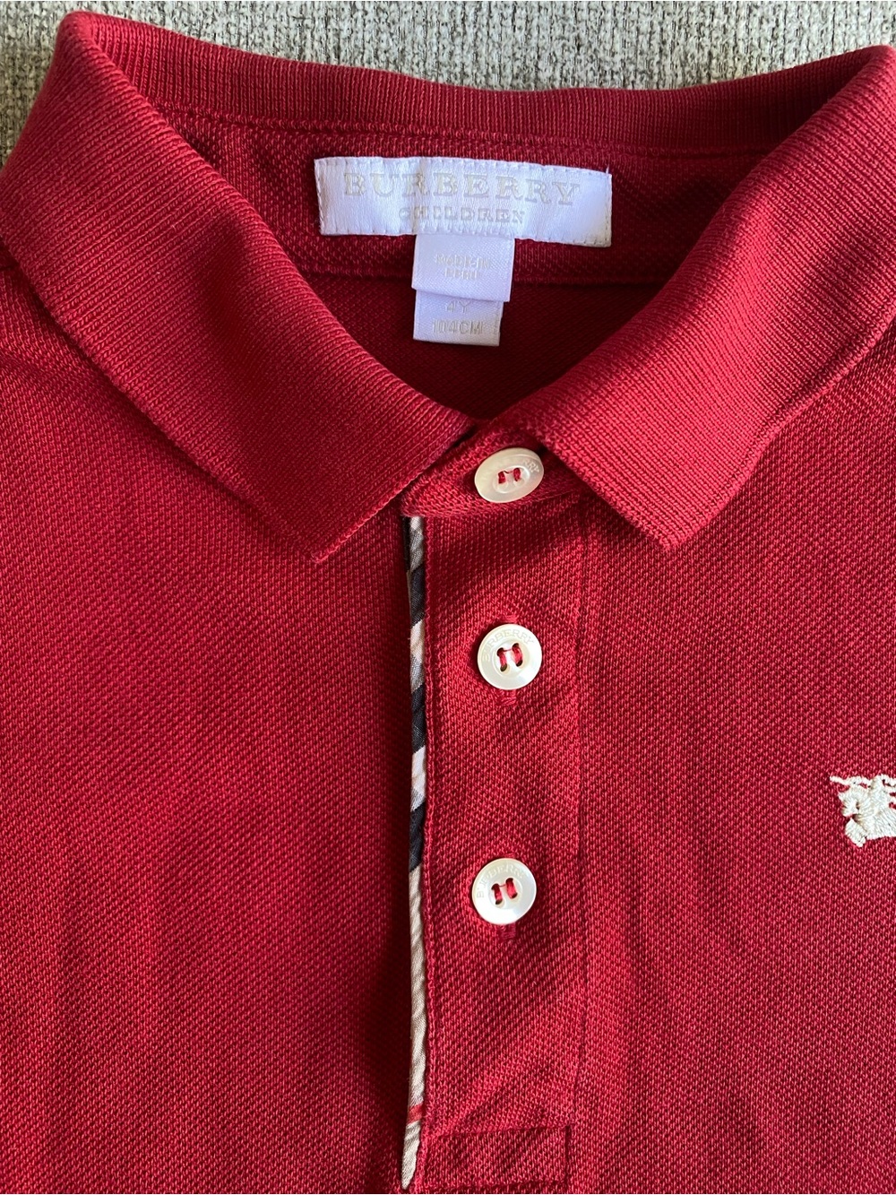 Burberry Kids Red Polo with Signature Check Placket - Picture 2 of 3